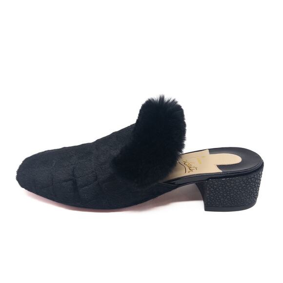Christian Louboutin Shoes - Christian Louboutin Boudiva Black Fur Mules Size 7